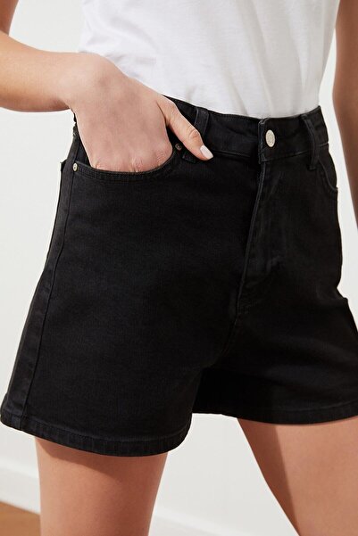 ByCukurovaFrango By-5748 Women's Jean Black Mini Denim Shorts High Waist Deni...