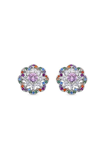 Luxenter QUINEA Earrings in 925 Silver with Multicolor Zirconia, Rhodium Finish