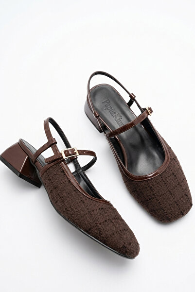 Papuckurdu Καφέ υφασμάτινα παπούτσια μπαλαρίνας με κοντό τακούνι από ύφασμα τ...