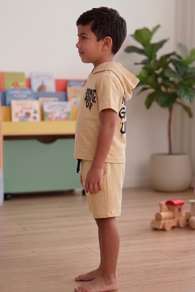 çatı moda Boys' Summer Hooded T-Shirt Shorts Set