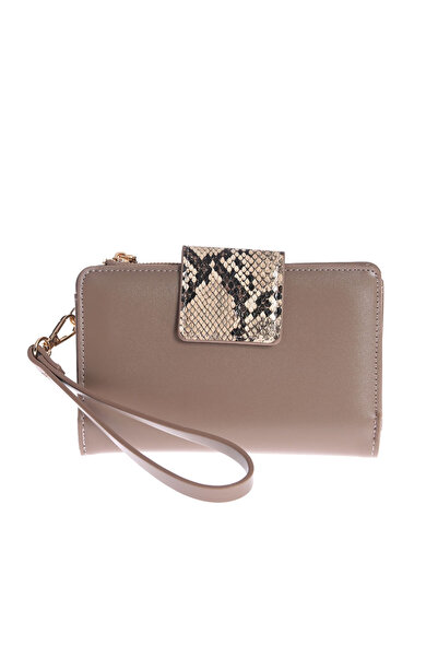 Meli Melo Paris Portofel taupe elegant cu detaliu animal print si inchidere p...