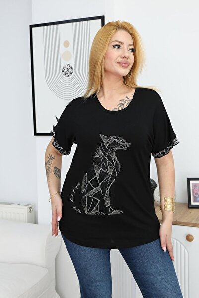 Siyezen Plus Size Silver Tiger Stone Printed Blouse