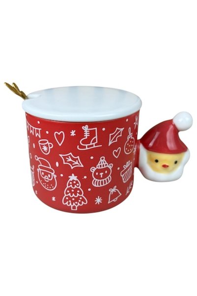 OEM Christmas Mug, Red, 380 ml, Ceramic, with Lid and Spoon