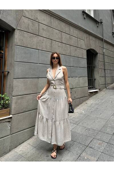 ÇEÇİM Γυναικείο φόρεμα μίντι με λεπτομέρεια ζώνης και κουμπιά ZYN-58916