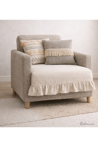 Belomia Home Collection Μπεζ λινό κάλυμμα βερνικιέρας με βολάν |   80 x 100 ε...