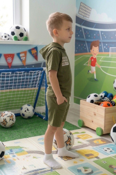 çatı moda Boys' Summer Hooded T-Shirt Shorts Set