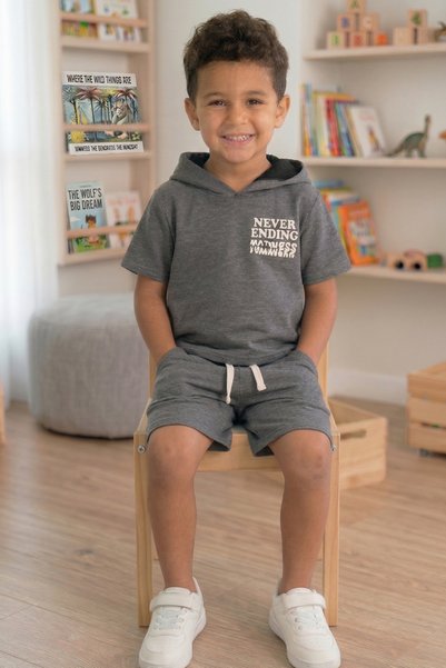 çatı moda Boys' Summer Hooded T-Shirt Shorts Set