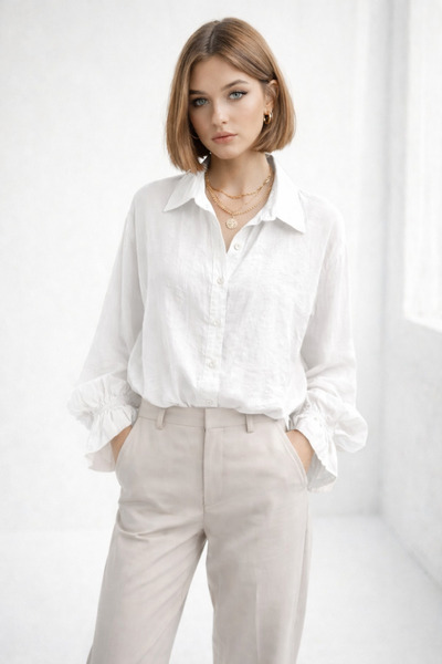 ribana Γυναικείο πουκάμισο με μανίκια μέχρι τον αστράγαλο και τελειώνει με κο...