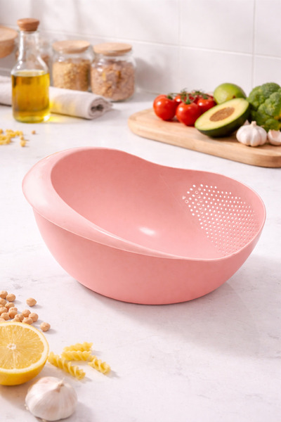 OEM Plastic kitchen colander with side drain, fruit and vegetable washing bow...