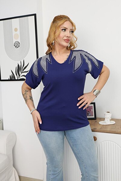 Siyezen Plus Size Blouse with Stones on the Shoulders