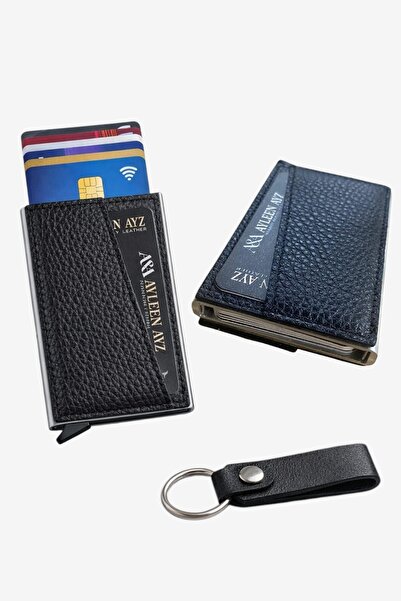Ayleen Ayz Ανδρική θήκη για κάρτες πορτοφολιού, Μαύρη, από γνήσιο δέρμα, με μ...