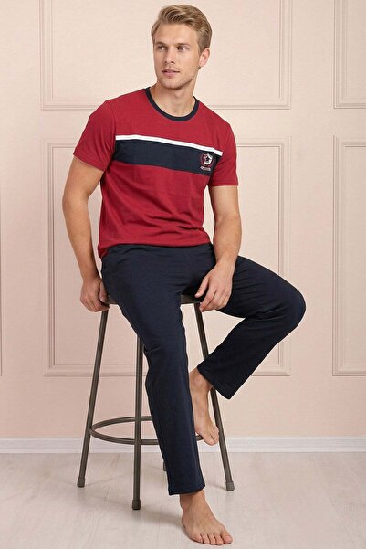 Niket Life Men's Chest Emblem Short Sleeve Long Pajama Set