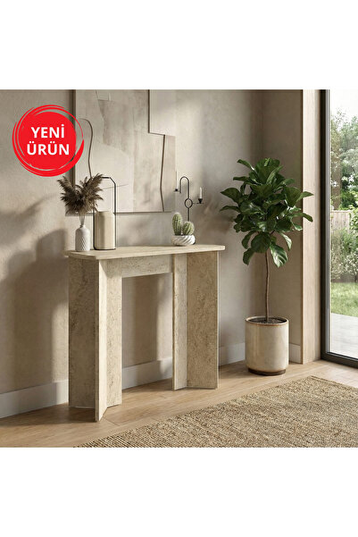 FeyzaDesign Modern Traverten Dresuar - 90 cm Ekru Antre ve Oturma Odası Mobil...