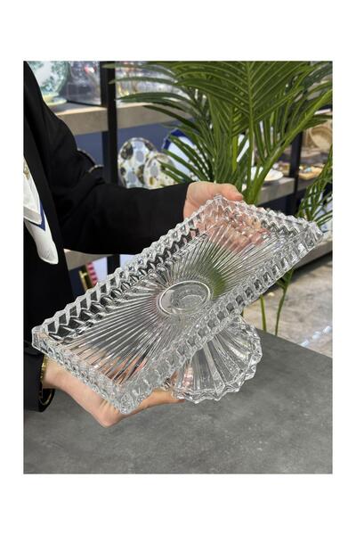 Doğudeko Luxury Fine Crystal Rectangular Presentation Bowl with Stand