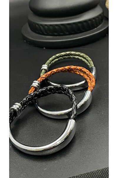 magıcgrange Men's Braided Leather Bracelet – with Stainless Steel Hook – Hand...