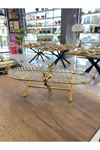 PONCİKPAZAR Single Layer Glass Presentation Dish with Japanese Rose