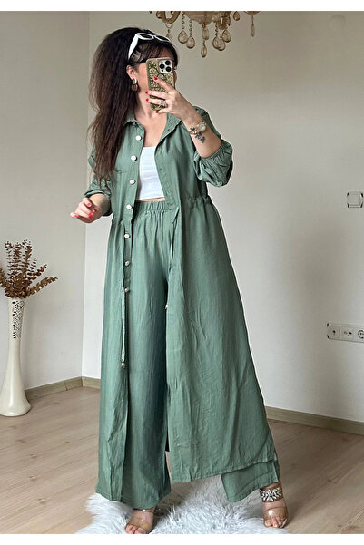 AZRA BUTİK Waist-Tied Tunic Set Water Green