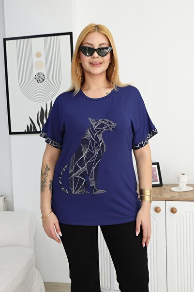 Siyezen Plus Size Silver Tiger Stone Printed Blouse