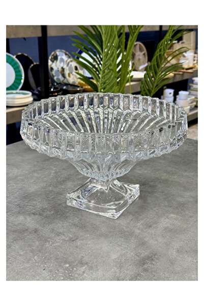 Doğudeko Luxury Fine Crystal Round Presentation Bowl with Stand