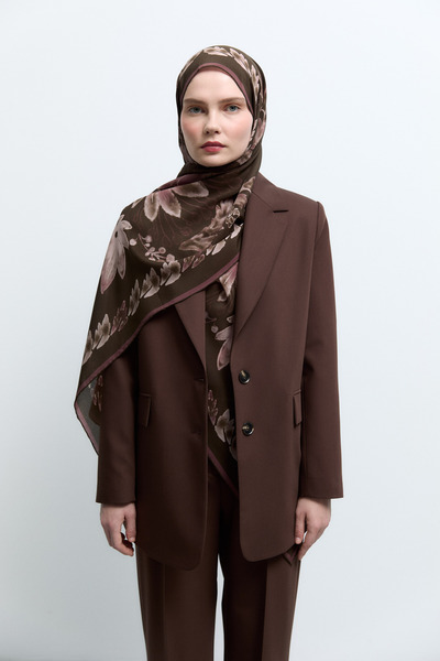 Tuğba Nev Krep İpek Şal - Acı Kahve