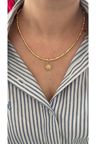 mibrillo Gold boru topçuk detaylı kolye yaz kolyesi trend kolye