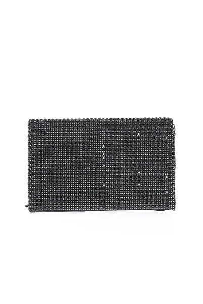 Meli Melo Paris Clutch negru cu strasuri fine si lant metalic elegant