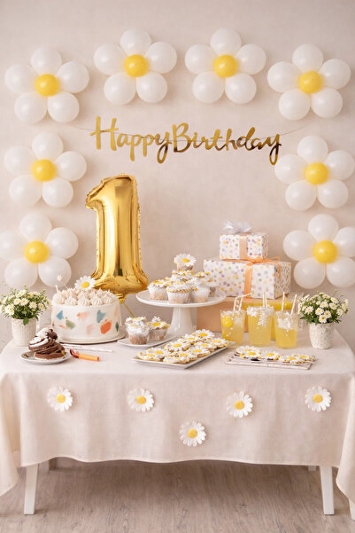 Öztürkpartievi Soft Papatya Birthday Concept 1 Year Old