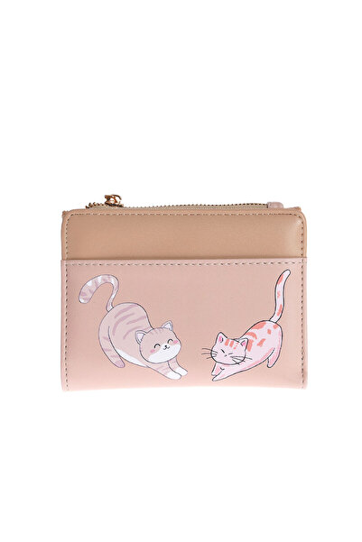 Meli Melo Paris Casual beige wallet with illustrated cats and practical zipper