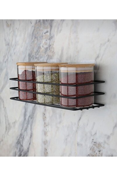 YDGR 1Pc Black Adhesive Single Tier Spice Rack Holder Seasoning Rack Spice Ra...