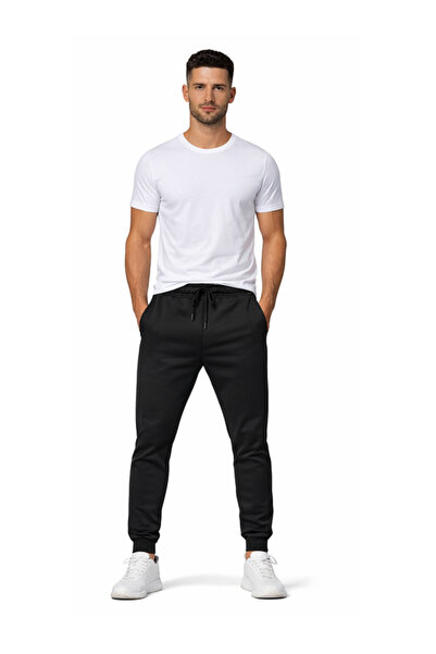 DEEPSENCE Men's Black Scuba Fabric Sweatpants – Slim Fit Diving Fabric 95% Po...