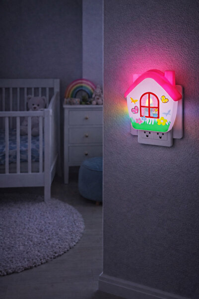 kialed Pembe Çiçekli Çocuk Bebek Gece Lambası Priz Tipi LED Dekoratif Oda Ayd...