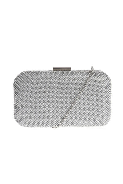 Meli Melo Paris Clutch argintiu cu pietre si lant metalic