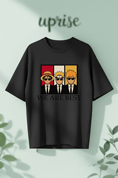 Vordevia Big Three Naruto Bleach One Piece Printed Cotton Oversize T-Shirt