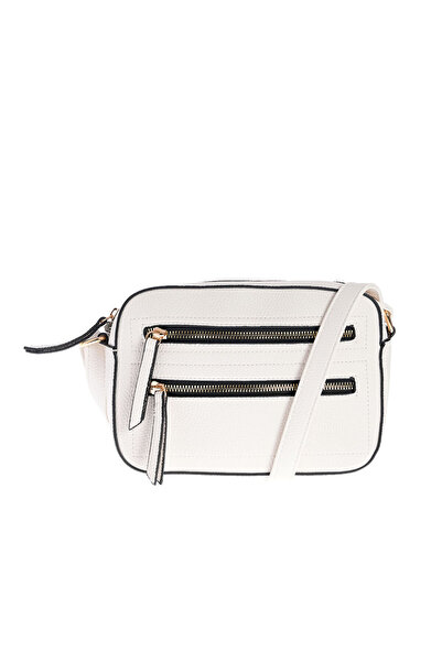 Meli Melo Paris Geanta alba crossbody cu fermoare duble
