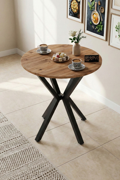 GOLDFALEZ Mutfak Masası Yuvarlak 70 Çap Metal Ayak Yemek Masası Modern Balkon...