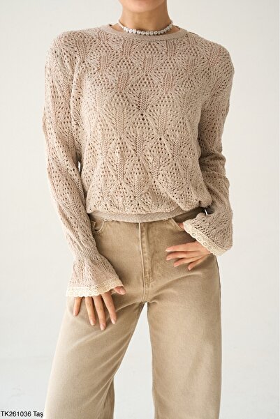 Lupies Women's Openwork Sleeve Gathered Knitwear Sweater