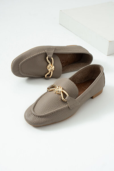 MERVESTORE Genuine Leather Gold Buckle Ballerinas