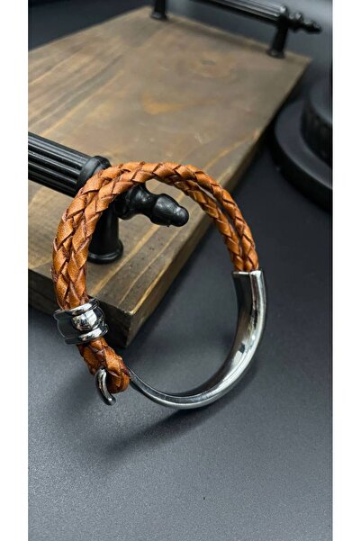 magıcgrange Men's Braided Leather Bracelet – with Stainless Steel Hook – Hand...