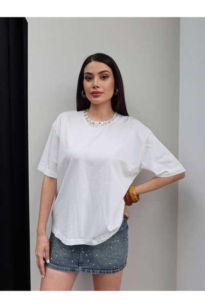 ESRAHELVACI Collar Stone Embroidered Tshirt