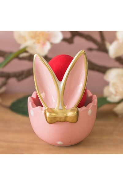 ZanaCasei Suport ceramic cu urechi de iepure roz pentru 1 ou de Paște 6x6x9cm