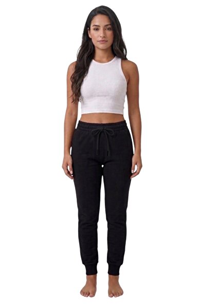 SAAT TEKSTİL Γυναικείο μαύρο παντελόνι φόρμας με ελαστικό τελείωμα στα πόδια ...