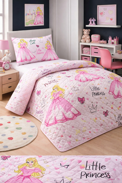 Mislina Home Girl's Teenage Pique Bedspread Set Princess Pattern Quilted Cott...