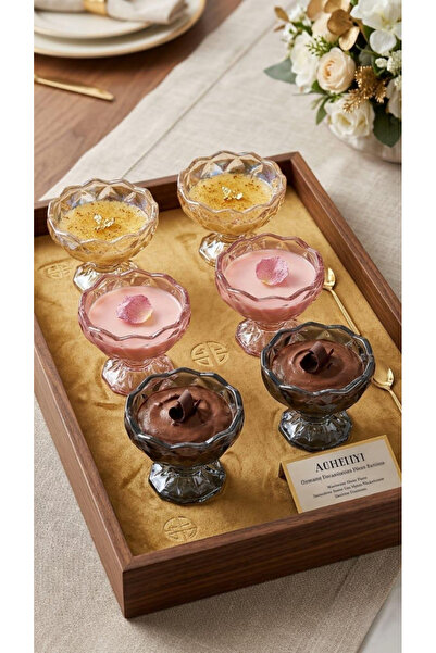 DEVADA HOME Modern Kristal Şekerlik 6'lı Dondurmalık Çerezlik Reçellik Dekora...