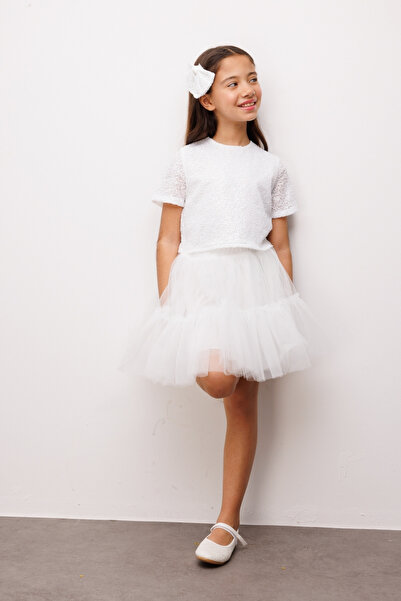 Le Mabelle Λευκό Σετ Δύο Τεμαχίων με Φούστα από Τούλι και Λεπτομέρειες με Παγ...