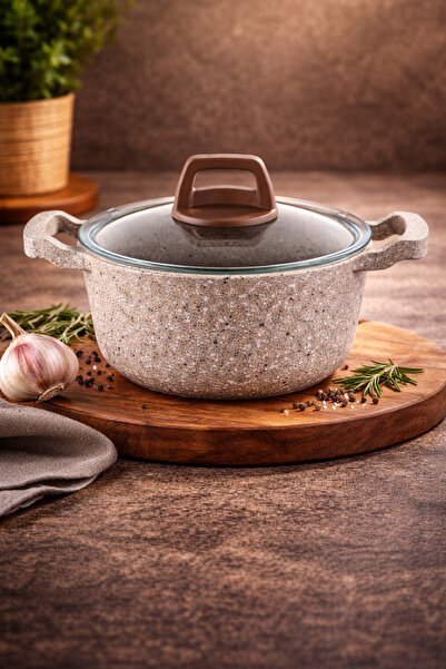 LAVONNI Obsidian 20 cm Cast Granite Deep Pot Cappuccino Non-Stick