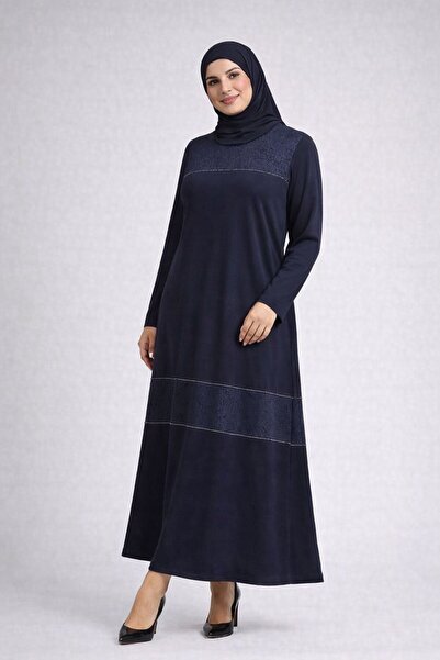 Sfg Life Moda Women's Front Patterned Stone Detailed Plain Textured Dress