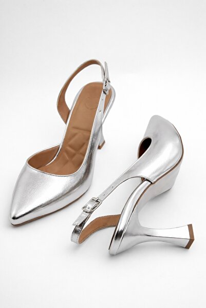 Modabuymus Ασημί λαμέ χρώμα Ασύμμετρα παπούτσια βραδινής εσθήτας με ανοιχτή π...