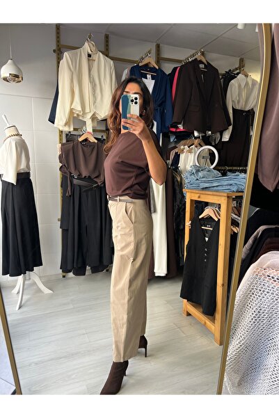 Butik Kemerli yüksek bel havuç pantolon