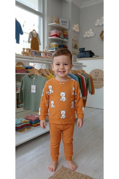 MOMOİRO Baby Set with Teddy Bear Print