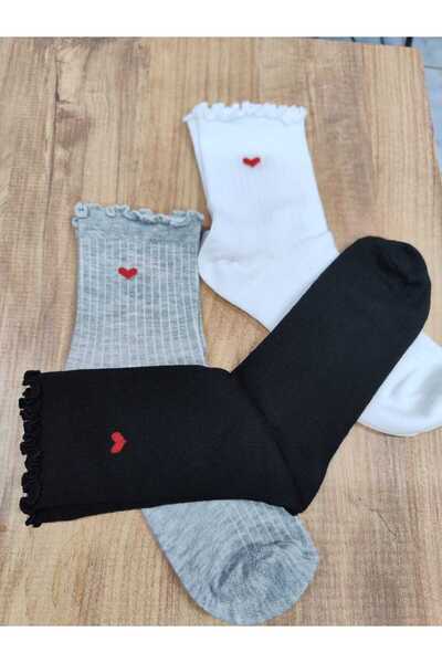 erceys Women's Ruffled Socks with Hearts 3 Pairs Cotton